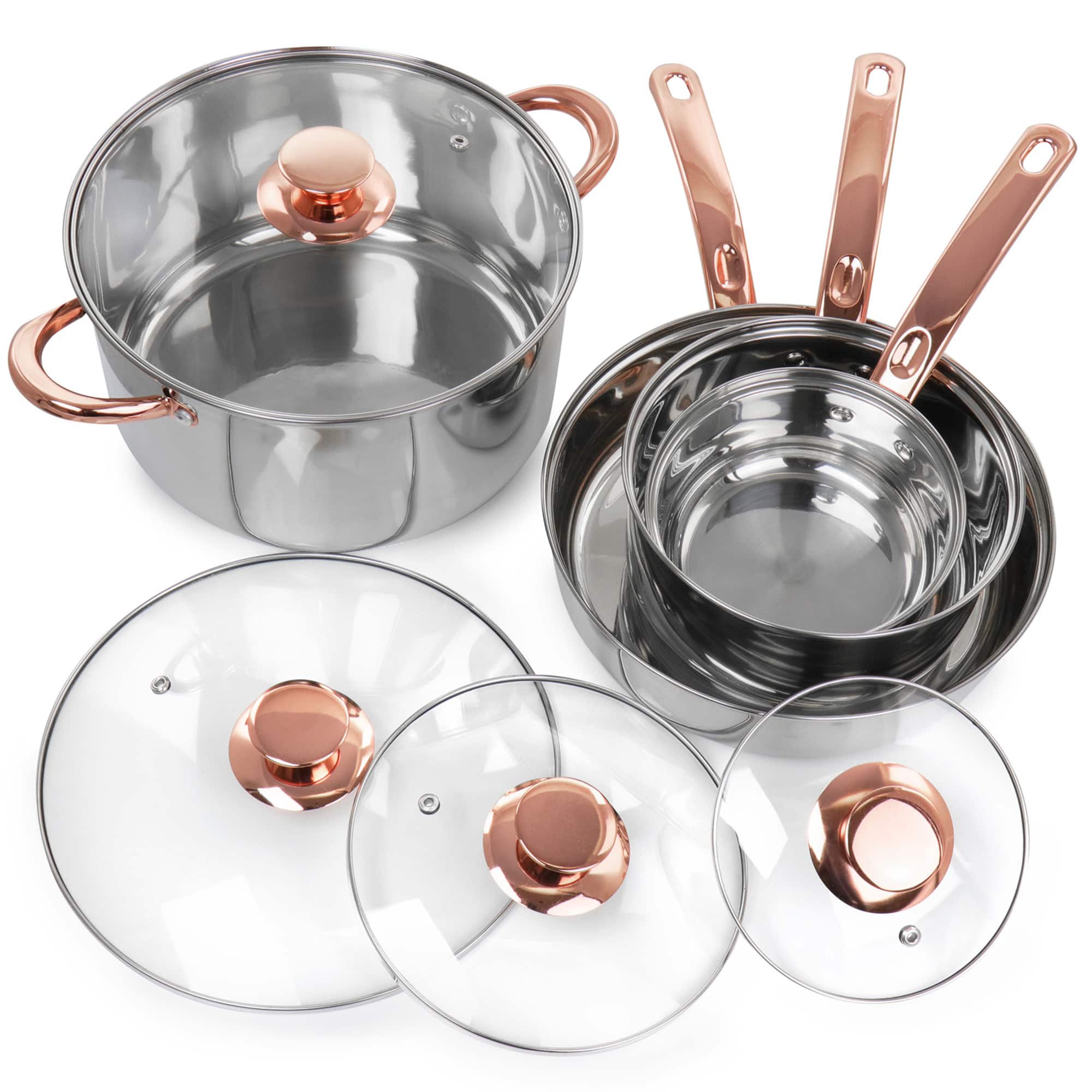 Gibson Home® Ansonville 8-Piece Stainless Steel Cookware Set with Rose Gold Handles